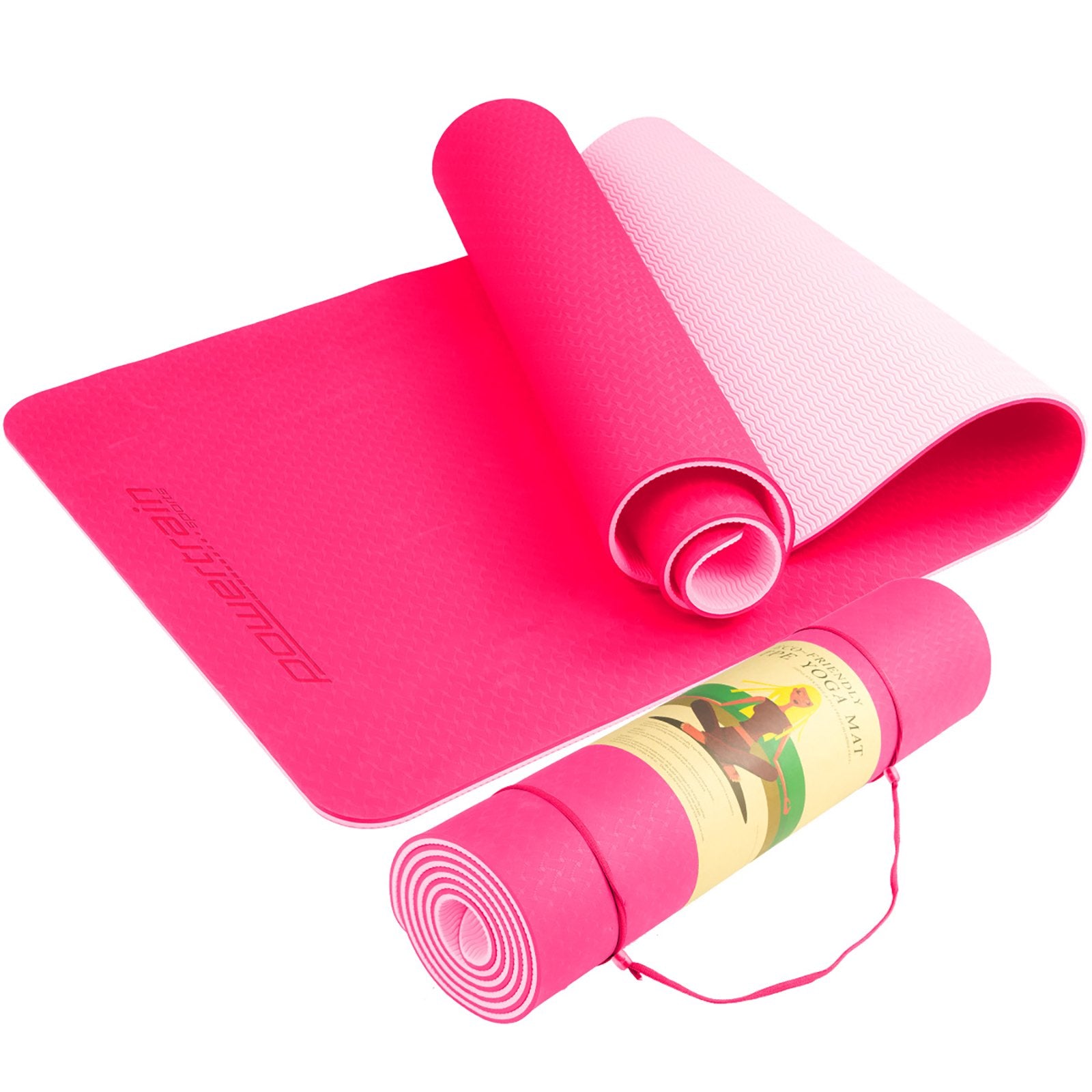Pink Purple Yoga Mat Fitness Mat - TPE Yoga Mat with Strap for